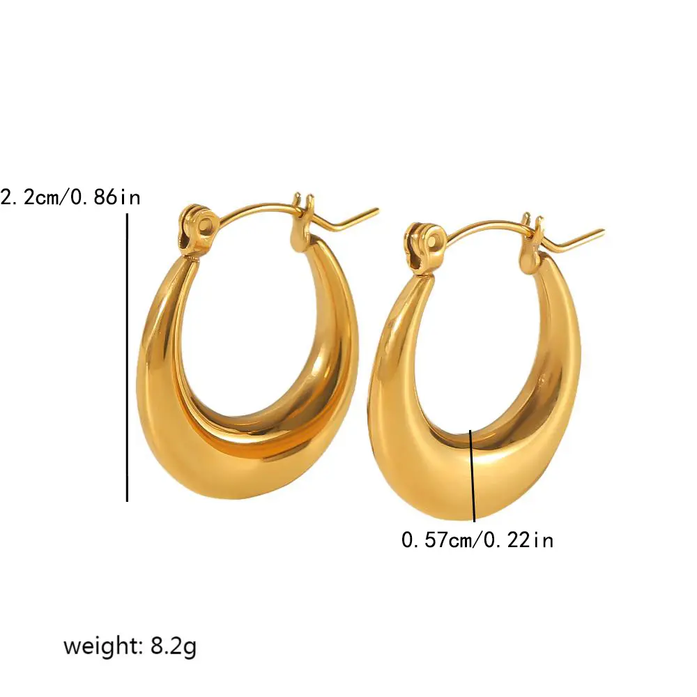 1 Pair Minimalist Classic Style C Shape Stainless Steel 18K Gold Plated Women's Hoop Earrings Decor For Daily Outfits h5 Picture2